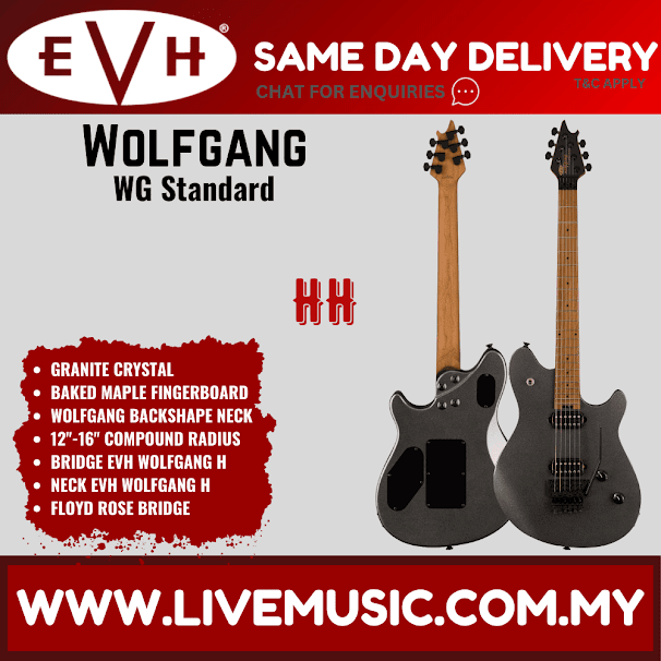 EVH Wolfgang WG Standard Electric Guitar, Baked Maple FB, Granite Crystal