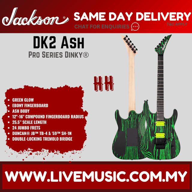 Jackson Pro Series Dinky DK2 Ash Electric Guitar, Ebony FB, Green Glow