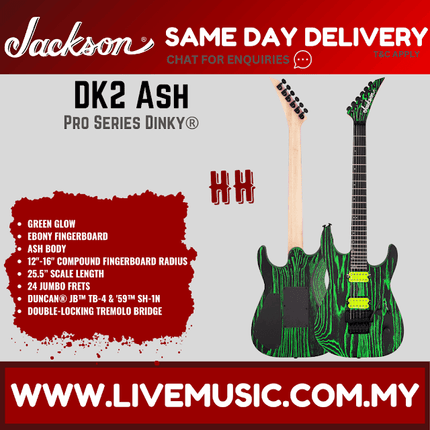 Jackson Pro Series Dinky DK2 Ash Electric Guitar, Ebony FB, Green Glow