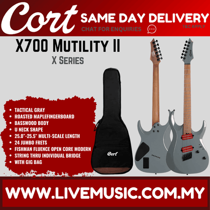 Cort X700 Mutility II Electric Guitar w/ Gig Bag, Roasted Maple Fingerboard - Tactical Gray