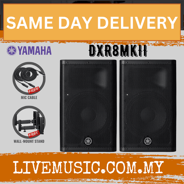 Yamaha DXR8 MKII 1100-Watt 8 inch Powered Speaker w/Speaker Stand - Pair ( DXR-8 / DXR 8 / MKII )