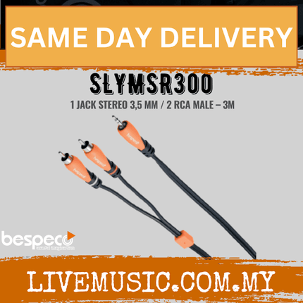 Bespeco SLYMSR300 Silos Series3.5mm TRS to Dual RCA Stereo Breakout Cable 3M ( SLYMSR-300 / SLYMSR 300 )