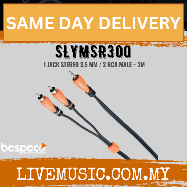 Bespeco SLYMSR300 Silos Series3.5mm TRS to Dual RCA Stereo Breakout Cable 3M ( SLYMSR-300 / SLYMSR 300 )