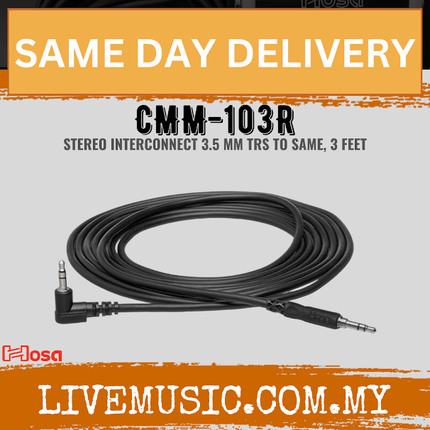 Hosa CMM-103R 3.5mm TRS to 3.5mm TRS RA Cable, 3ft (CMM103R/CMM 103R)