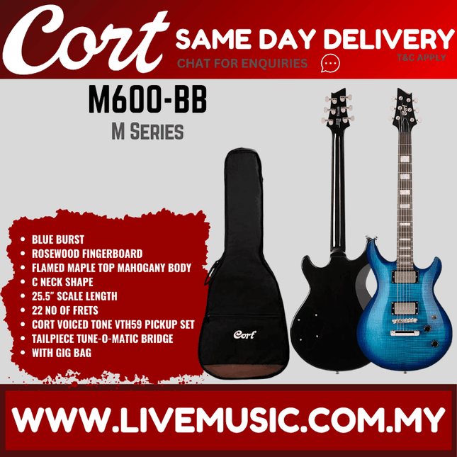 Cort M600-BB Electric Guitar w/ Gig Bag, Rosewood Fingerboard - Blue Burst ( M600BB / M600 )