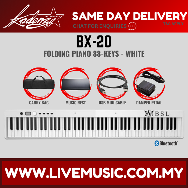 BSL BX-20 88 Keys Folding Piano Semi Weighted Keyboard With Bluetooth - White ( BX 20 / BX20 )