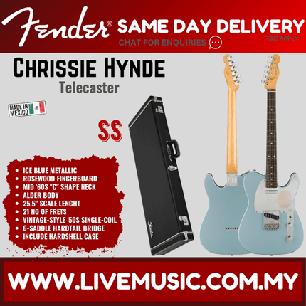 Fender Chrissie Hynde Telecaster Electric Guitar, RW FB, Ice Blue Metallic