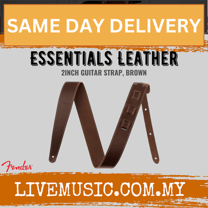 Fender 2inch Essentials Leather Guitar Strap, Brown