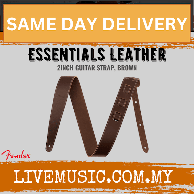 Fender 2inch Essentials Leather Guitar Strap, Brown