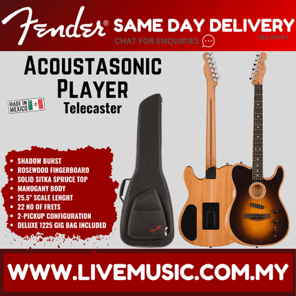 Fender Acoustasonic Player Telecaster Electric Guitar, Shadow Burst