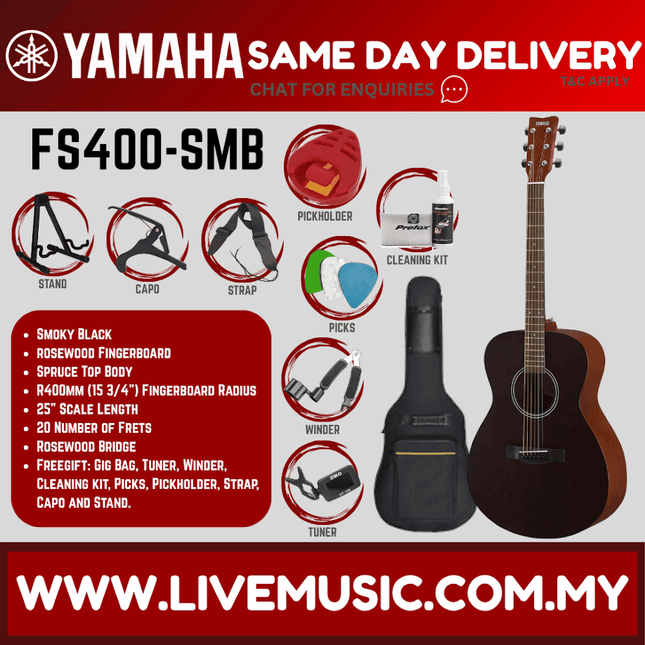 Yamaha FS400 Acoustic Guitar - Smoky Black/Natural Satin ( FS-400 / FS 400)