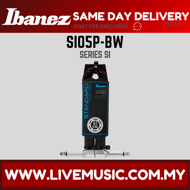 Ibanez SI05P-BW Woven Guitar Cable, Patch Cable 2 Right Angled Plugs ( SI05P BW / SI05PBW )
