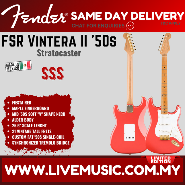 Fiesta Red electric guitar with maple fingerboard, white pickguard and tremolo bridge
