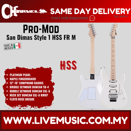 Charvel Pro-Mod San Dimas Style 1 HSS FR Electric Guitar, Maple FB, Platinum Pearl