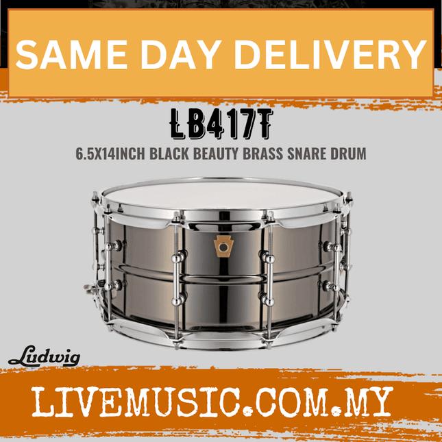 Ludwig 6.5x14inch LB417T Black Beauty Brass Snare Drums, Smooth Shell w Tube Lugs
