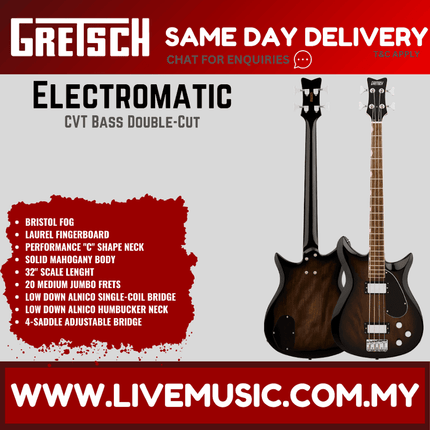 Gretsch Electromatic CVT Bass Double-Cut Guitar, Laurel FB, Bistrol Fog