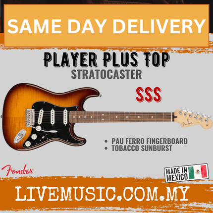 Fender Player Plus Top Stratocaster Electric Guitar, Pau Ferro Fretboard - Tobacco Sunburst