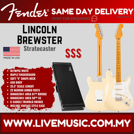 Fender Lincoln Brewster Signature Stratocaster Electric Guitar, Maple FB, Olympic Pearl