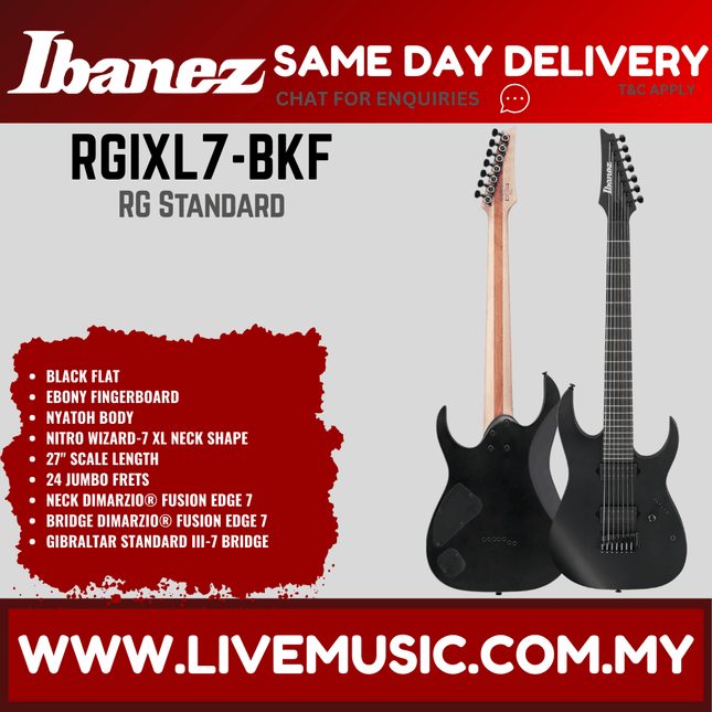 Ibanez Iron Label RGIXL7 Solid Body Electric Guitar - Black Flat (RGIXL7-BKF)