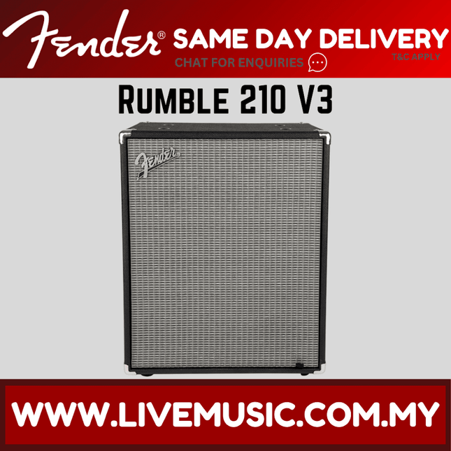 Fender Rumble 210 Cabinet - 700 watts, 2x10" Bass Guitar Cabinet - Black/Silver (Rumble-210)