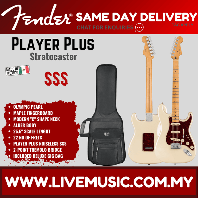 Fender Player Plus Stratocaster Electric Guitar, Maple Fretboard - Olympic Pearl