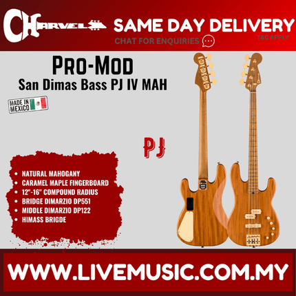 Charvel Pro-Mod San Dimas Bass PJ IV MAH Electric Bass Guitar, Maple FB, Natural Mahogany