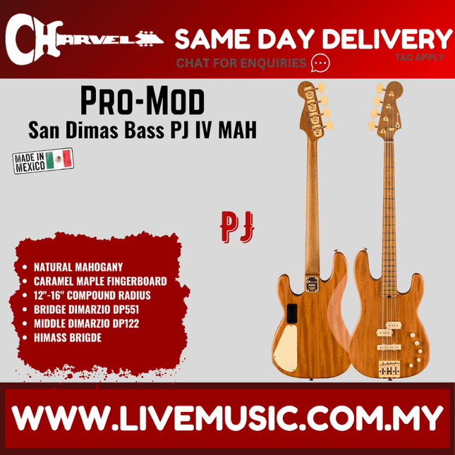 Charvel Pro-Mod San Dimas Bass PJ IV MAH Electric Bass Guitar, Maple FB, Natural Mahogany