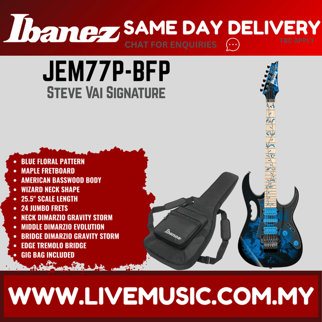 Ibanez JEM77P-BFP Steve Vai Signature Electric Guitar - Blue Floral Pattern ( JEM77P BFP / JEM77PBFP )