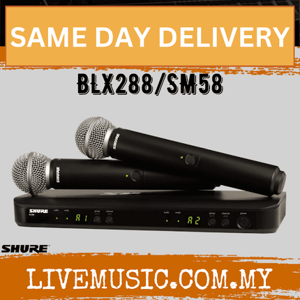 Shure BLX288/SM58 Dual Channel Handheld Wireless Microphone System, BLX88 Dual-channel Wireless Receiver & (2) BLX2/SM58 Handheld Transmitters ( BLX288-SM58 / BLX288SM58 )