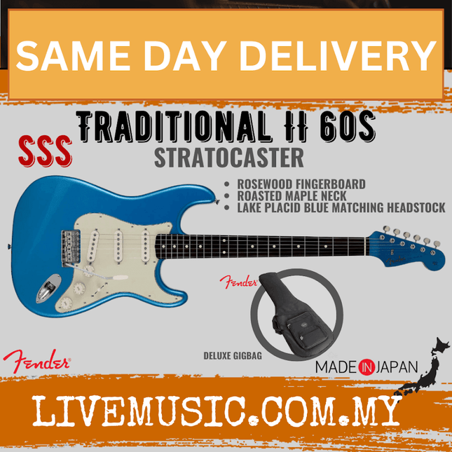 Fender Japan Traditional II 60s Stratocaster Electric Guitar, Roasted Maple Neck / Rosewood Fretboard - Lake Placid Blue