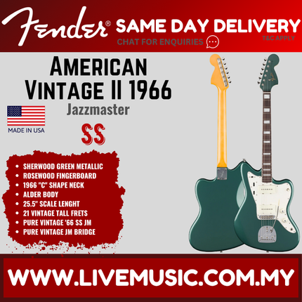 Fender American Vintage II 1966 Jazzmaster Electric Guitar, RW FB, Sherwood Green Metallic