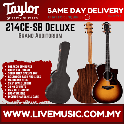 Taylor 214CE-SB Deluxe Grand Auditorium Acoustic Guitar w/Case, Tobacco Sunburst  ( 214CE SB / 214CESB )