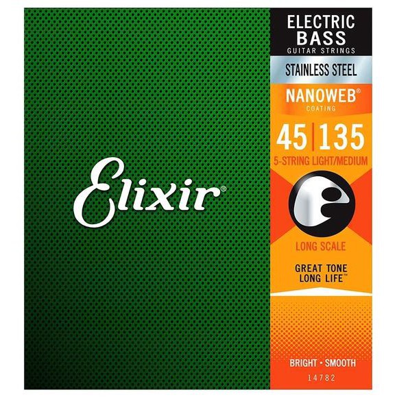 Elixir 14782 Nanoweb Coated Stainless Steel 5-String Electric Bass Guitar String (45-135)