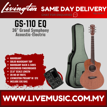 Livingston GS-110 EQ 36" Mahogany Solid Top Grand Symphony Acoustic-Electric Guitar, RW FB - Natural ( GS 110 GS110 )