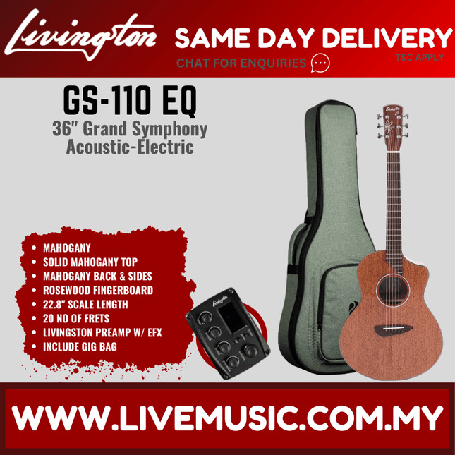 Livingston GS-110 EQ 36" Mahogany Solid Top Grand Symphony Acoustic-Electric Guitar, RW FB - Natural ( GS 110 GS110 )