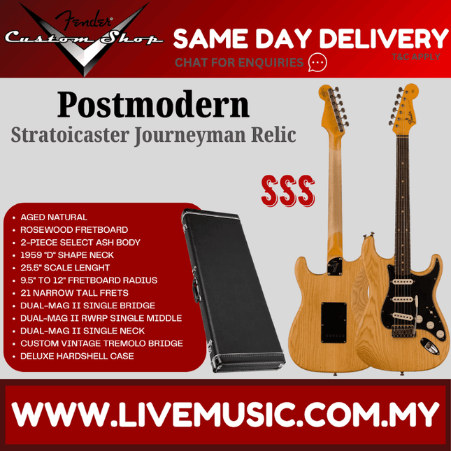 Fender Custom Shop Postmodern Strat Journeyman Relic Electric Guitar, RW FB, Aged Natural