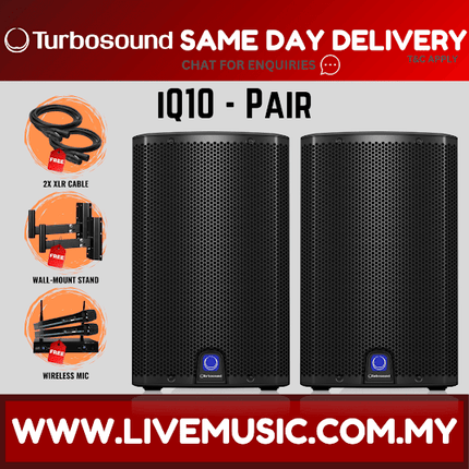 Turbosound iQ10 2500-Watt 10" Powered Speaker w/Wireless Mic, Speaker Stand And Cable - Pair ( iQ-10 / iQ 10 )