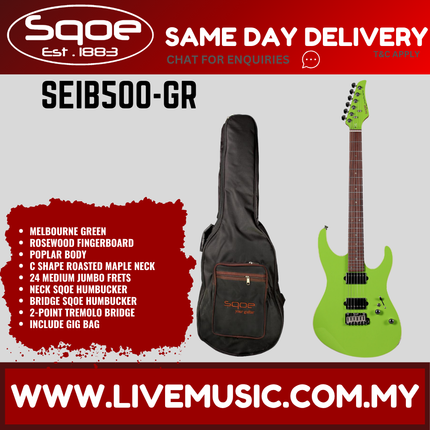 SQOE SEIB500 HH Roasted Maple Neck Electric Guitar with Tremolo - Green ( SEIB 500 / SEIB-500 )