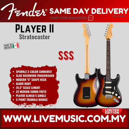 Fender Limited Edition Player II Stratocaster Electric Guitar, RW FB, Sparkle 3-Color Sunburst
