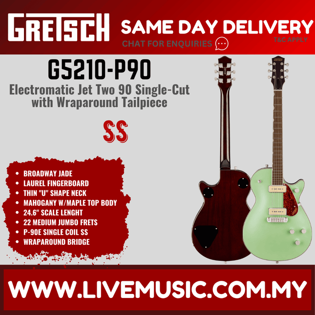 Gretsch G5210-P90 Electromatic Jet Two 90 Electric Guitar, Laurel FB, Broadway Jade