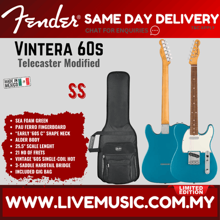 Fender Limited Edition Vintera 70s Telecaster Electric Guitar, PF FB, Lake Placid Blue