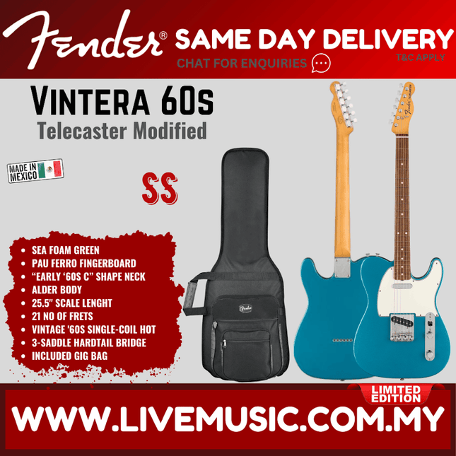 Fender Limited Edition Vintera 70s Telecaster Electric Guitar, PF FB, Lake Placid Blue