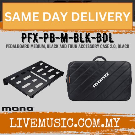 MONO Pedalboard Medium, Black + Tour Accessory Case 2.0 - Black (PFX-PB-M-BLK-BDL)