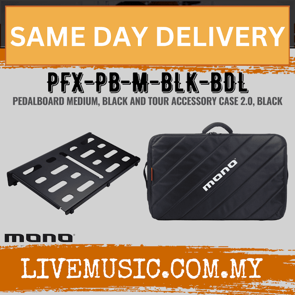 MONO Pedalboard Medium, Black + Tour Accessory Case 2.0 - Black (PFX-PB-M-BLK-BDL)