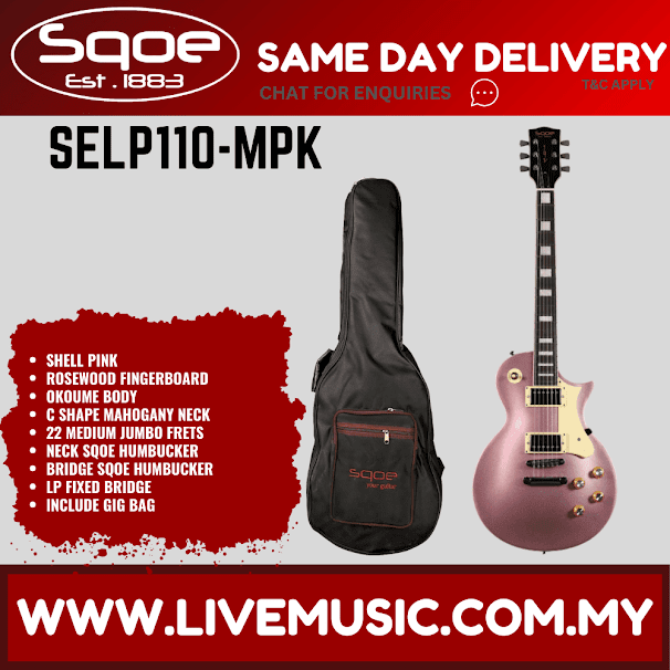 Sqoe SELP110  HH Les Paul Electric Guitar With Gig Bag, Rosewood FB - Shell Pink ( SELP-110 / SELP 110 )