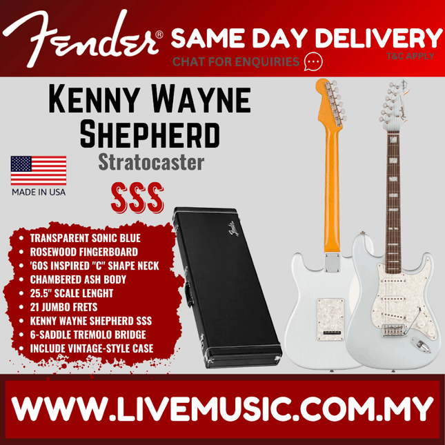 Fender Kenny Wayne Shepherd Signature Stratocaster Electric Guitar - Transparent Sonic Blue