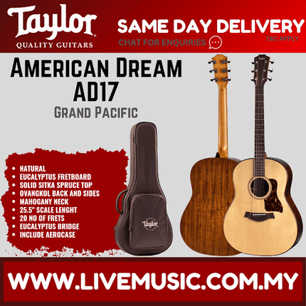 Taylor American Dream AD17 Grand Pacific Acoustic Guitar w/AeroCase, Natural
