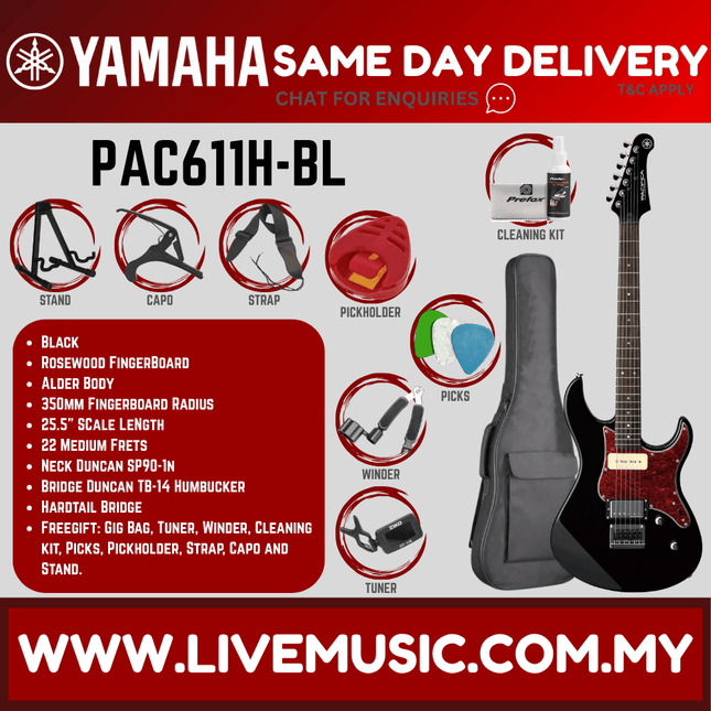 Yamaha PAC611H-BK Pacifica Electric Guitar - Black ( PAC 611H / PAC-611H )