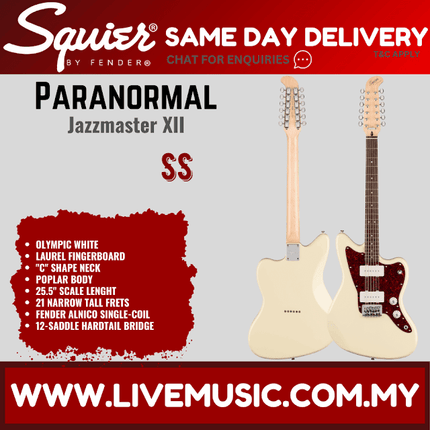 Squier Paranormal Jazzmaster XII 12-String Electric Guitar, Olympic White