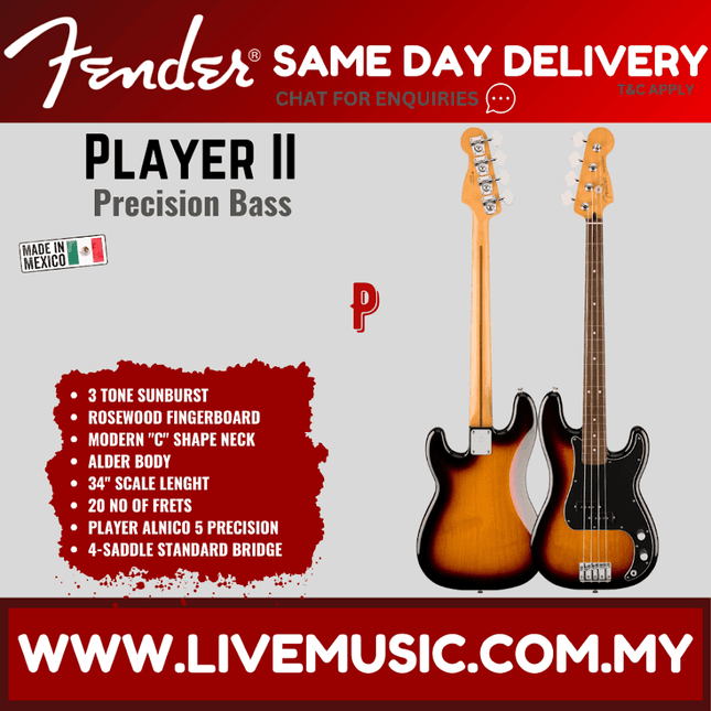 3 tone sunburst precision bass guitar with rosewood fingerboard and modern body shape